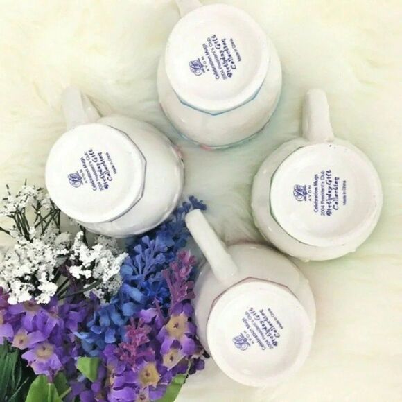 Rare 2004 AVON Birthday Gift Collection Celebration Mugs Set of 4 Pretty Pastel - Picture 3 of 7